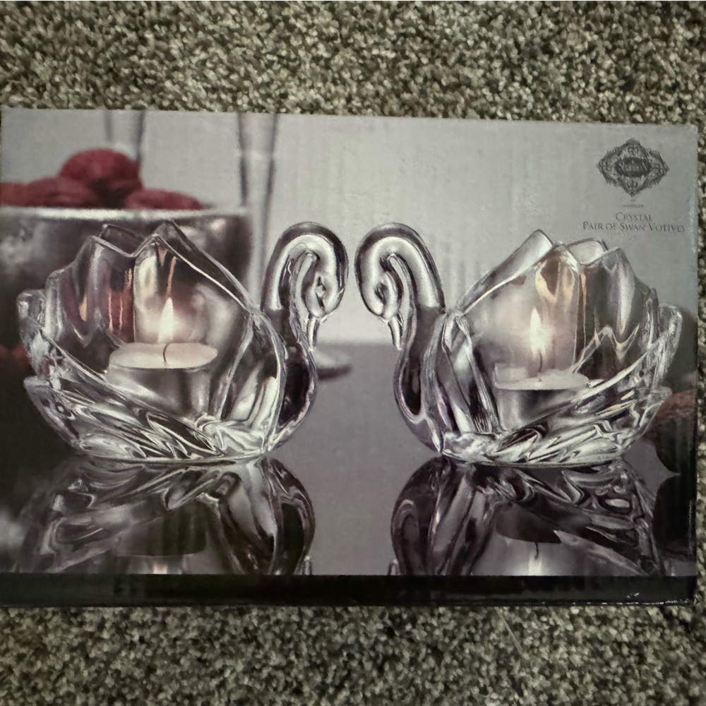 Set of 2 Crystal Swan Votive Candle Holders